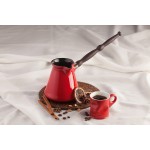 Keramikas kafijas turka katliņš turku kafijai cezva ibrik kafijas kanniņa "Classic" ar noņemamu koka rokturis, tilpums 500 ml, sarkanā krāsa 